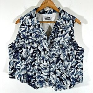 Vintage 90's Y2K FOREWARNED floral denin‎ vest Blossom Womans 14